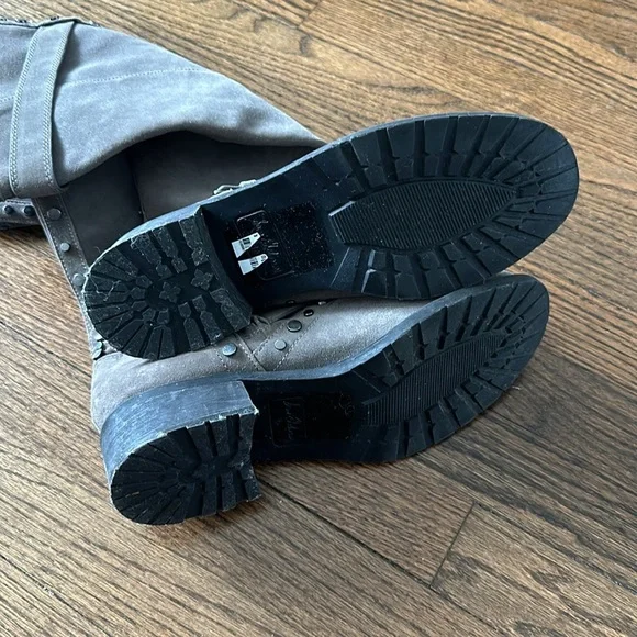 Sam Edelman Deryn Extra Rugged Distressed Discolored Studded Moto Suede Boots - Picture 12 of 17